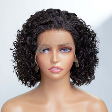 Short Cut Curly Human Hair Glueless Compact 13X4 Frontal Lace Wig