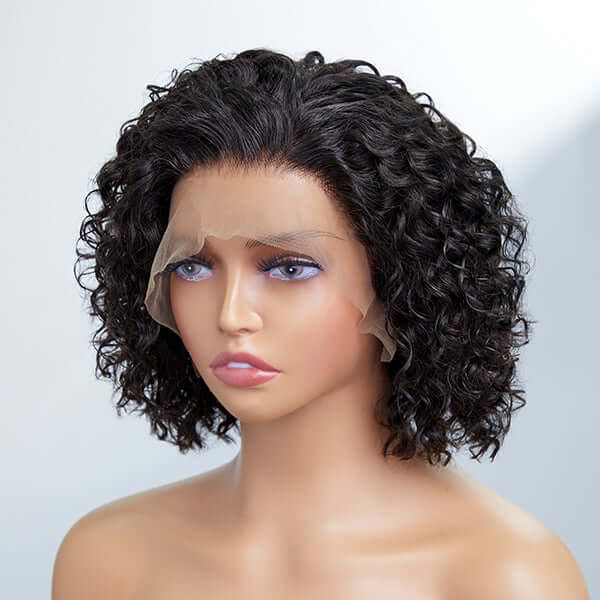 Short Cut Curly Human Hair Glueless Compact 13X4 Frontal Lace Wig