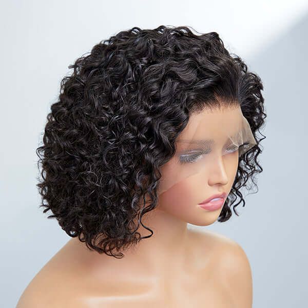 Short Cut Curly Human Hair Glueless Compact 13X4 Frontal Lace Wig