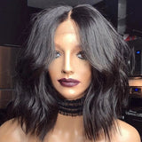 Middle Part Wavy Bob Natural Color Human Hair Lace Front Wigs