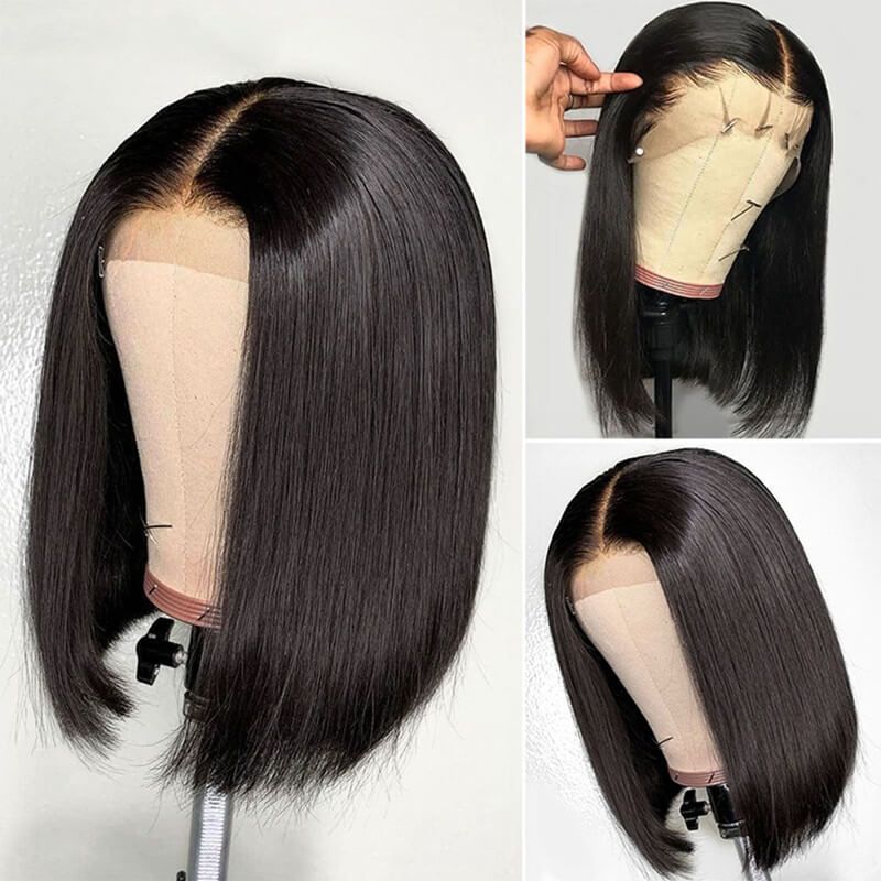 Straight Human Hair 13x4 Lace Front Short Bob Lace Wigs