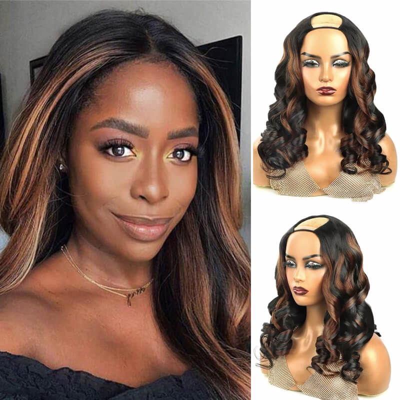 Affordable U-Part Wig Human Hair P1B/4 Color Human Hair Wig 150% Density