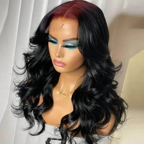 99J Colored Roots Two-tone Hair Colors Straight Human Hair 13x4 Lace Front Wig