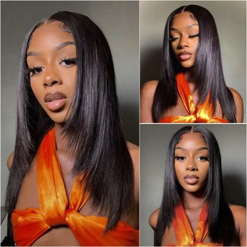 Straight Lace Front Wigs with Layer Inner Buckle Virgin Human Hair Wigs For Women