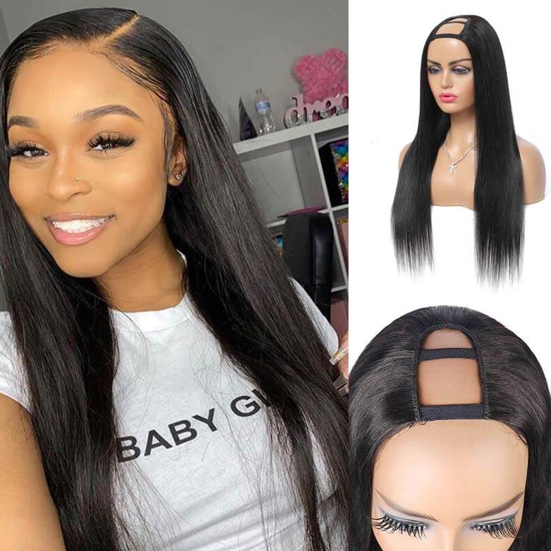 Easy Install Affordable Human Hair 150% Density U-Part Straight Wig