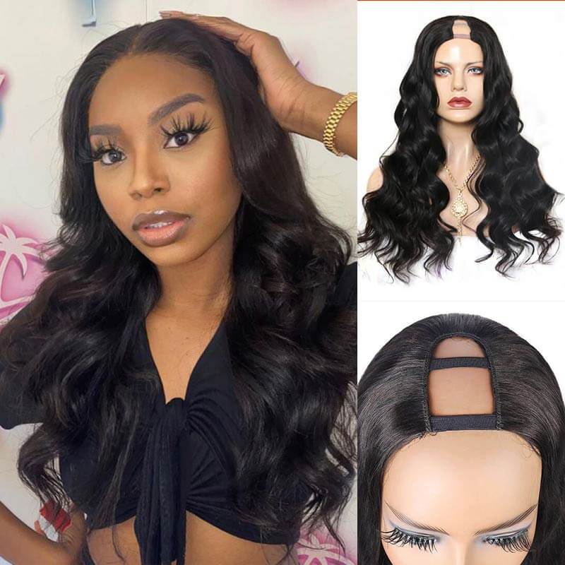 Blow Out Wavy Human Hair Affordable 150% Density U-Part Wig 100% Virgin Hair