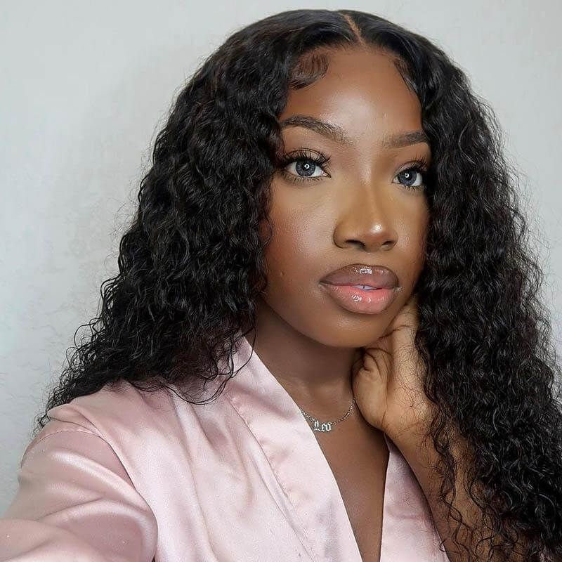 Glueless Water Wave 180% Density 4x4 Lace Closure Wigs Virgin Human Hair