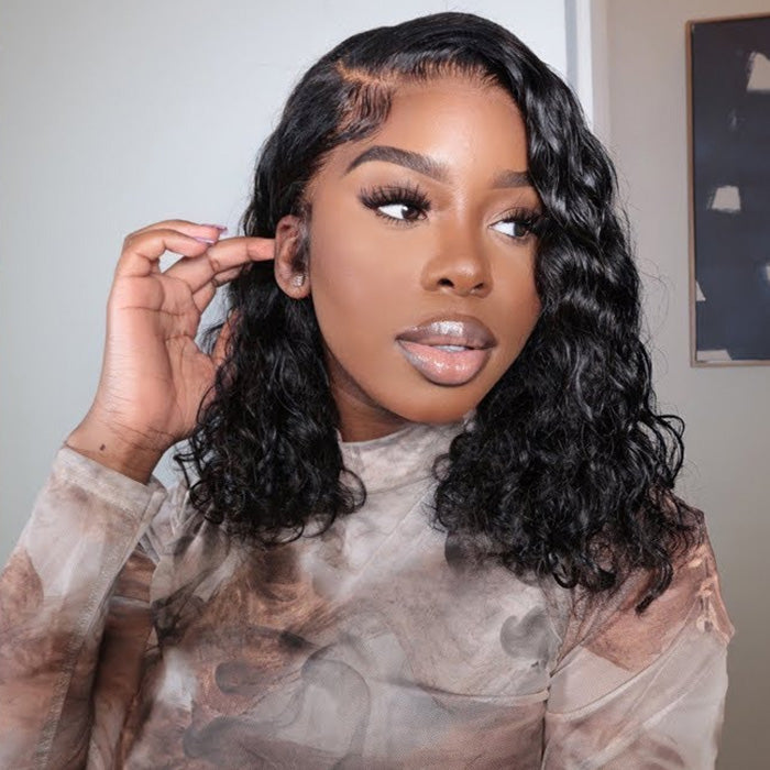 Water Wave Short Bob 13x4 Lace Front  Wigs 100% Human Hair Pre Plucked Glueless Lace Front Wigs