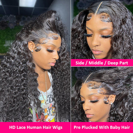 13X4 HD Undetected Transparent Swiss Lace Front Wig Brazilian Water Wave Human Hair Wigs