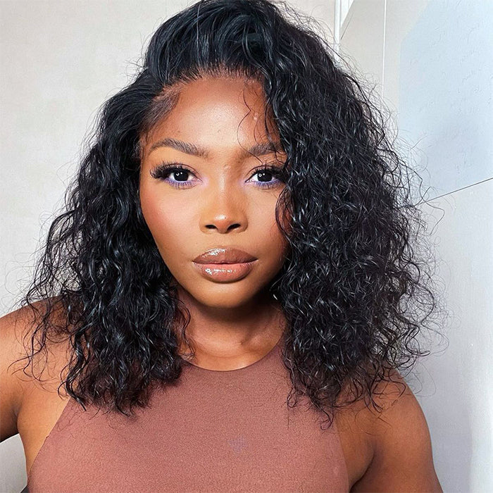 Water Wave Bob Wig Human Hair Pre Plucked Glueless Lace Front Wig 100% Virgin Human Hair Wigs