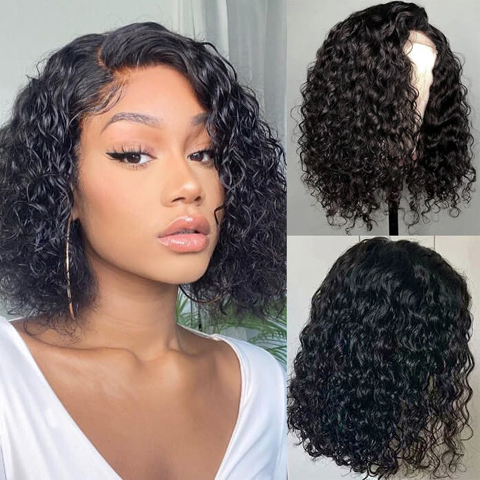 Water Wave Bob Wig Human Hair Pre Plucked Glueless Lace Front Wig 100% Virgin Human Hair Wigs
