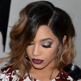 Short Wavy Bob Light Brown Ombre Wig Lace Front Wigs Human Hair