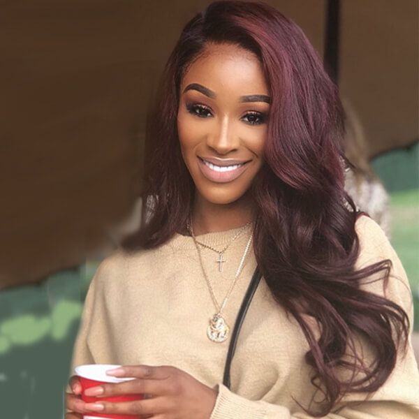 Long Wavy Red Violet Human Hair Lace Front Wigs