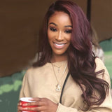 Long Wavy Red Violet Human Hair Lace Front Wigs