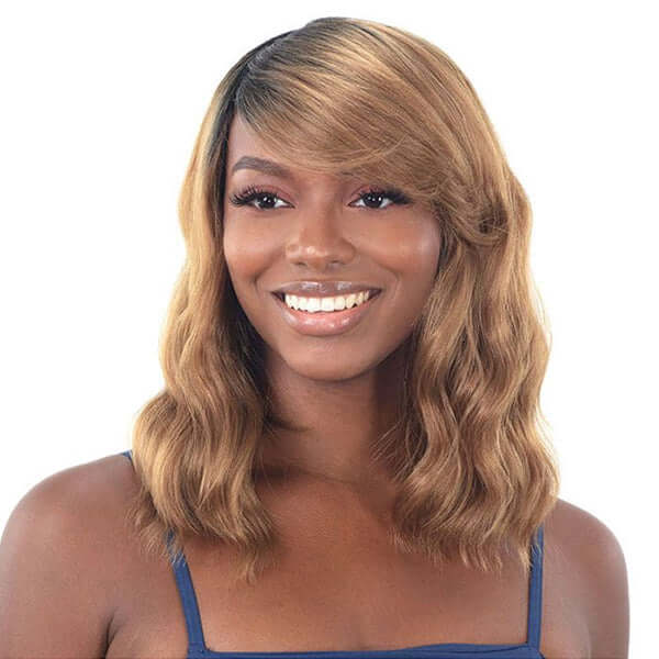 Ombre Honey Blonde Wavy Shoulder Length Loose Wavy Style With Bangs Human Hair
