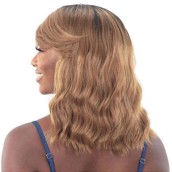 Ombre Honey Blonde Wavy Shoulder Length Loose Wavy Style With Bangs Human Hair