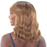 Ombre Honey Blonde Wavy Shoulder Length Loose Wavy Style With Bangs Human Hair