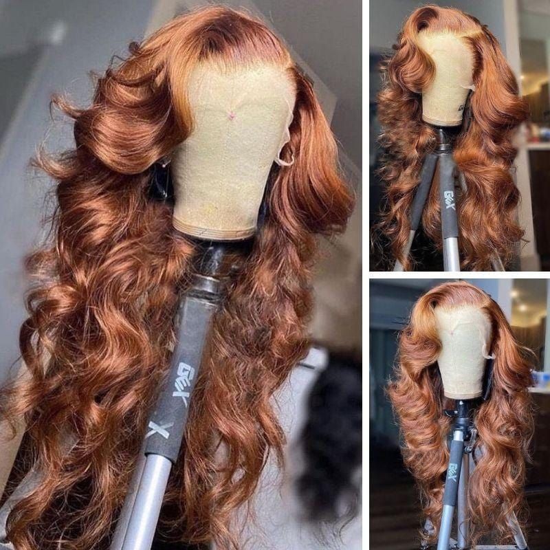 Chestnut Brown Highlight Color Human Hair Curls Lace Front Loose Wave Wigs 150% Density