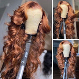 Chestnut Brown Highlight Color Human Hair Curls Lace Front Loose Wave Wigs 150% Density