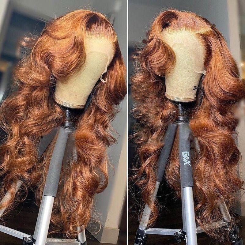 Chestnut Brown Highlight Color Human Hair Curls Lace Front Loose Wave Wigs 150% Density