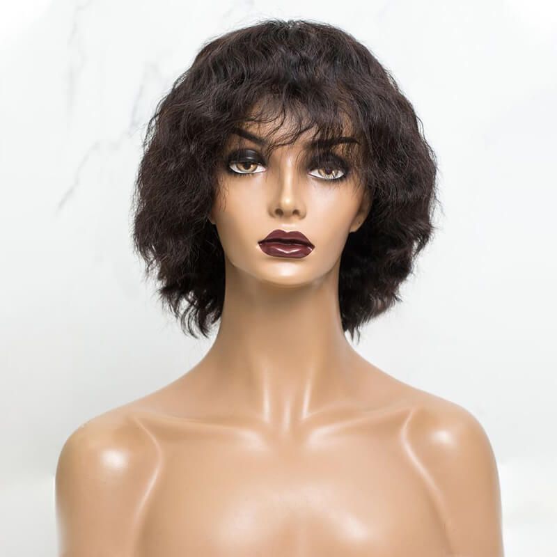 Wolf Cut Black Short Curly Lace Front Wig Human Hair
