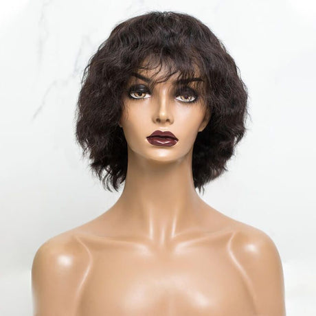 Wolf Cut Black Short Curly Lace Front Wig Human Hair