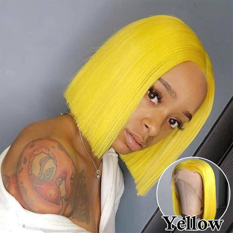 Colorful Straight Bob Wig Human Hair 13x4 Pre Plucked Glueless Bob Lace Front Human Hair Wig 150% Density