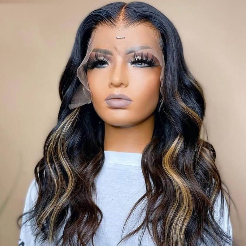 13x4 Body Wave Highlight Colored Wig With Pre Plucked Hairline Lace Front Wigs Human Hair