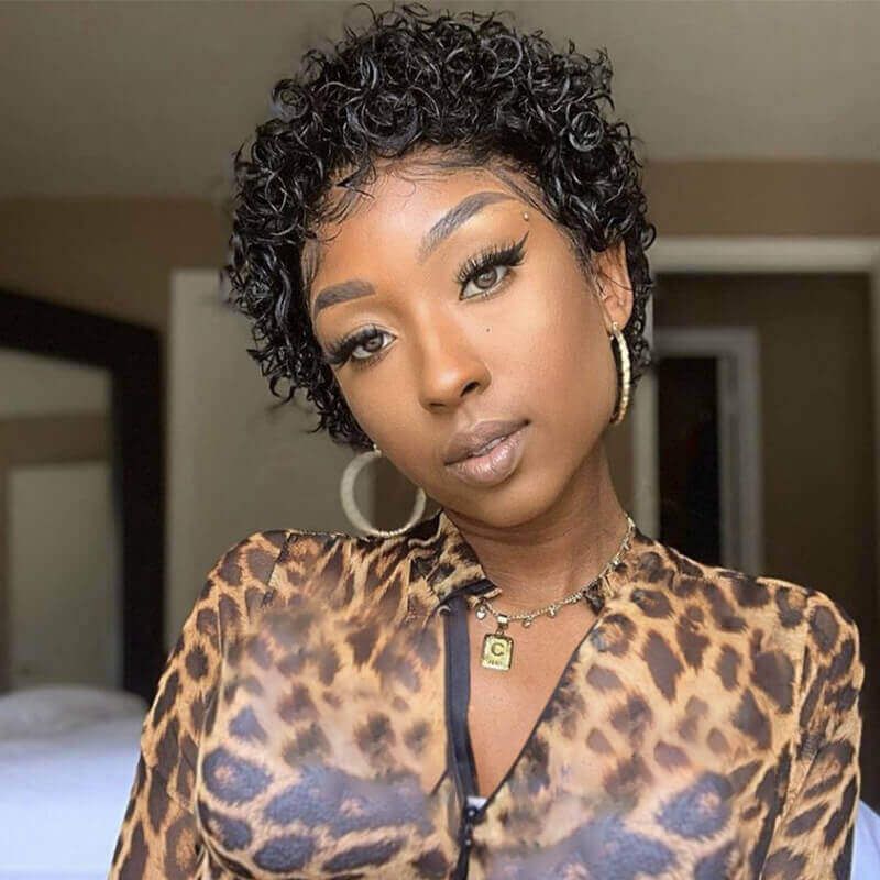 Pixie Cut Short Curly Bob Lace Wig 100% Human Hair
